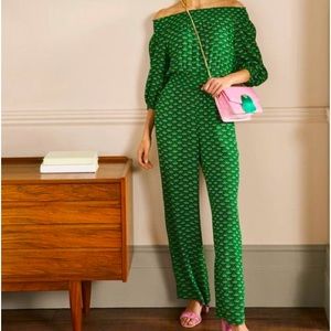 Boden off shoulder green jumpsuit
